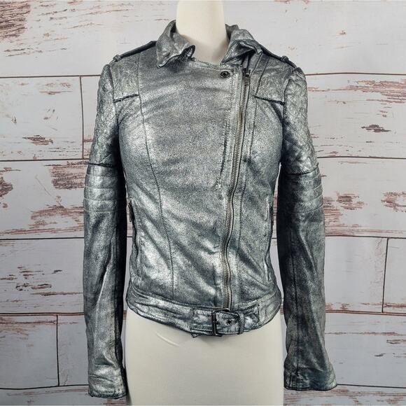 Revolve Muubaa Minsk Suede Quilted Leather Biker Jacket Silver Size 4 - Picture 1 of 16